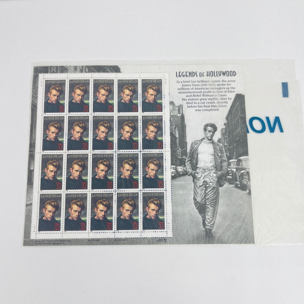 USPS James Dean Legends of Hollywood 32 Cent Stamp Sheet 20 Count 1996 New